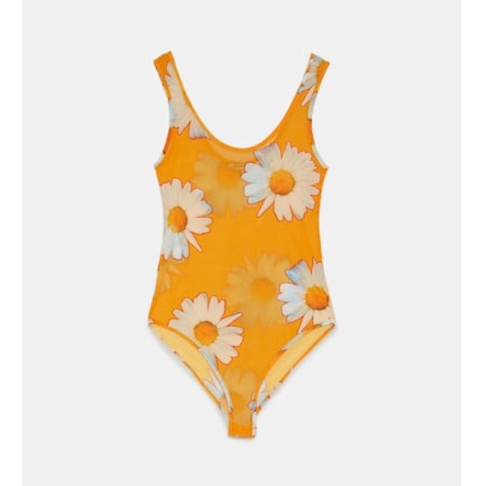 🌼 ZARA Semi-Sheer Yellow Floral Bodysuit NWT